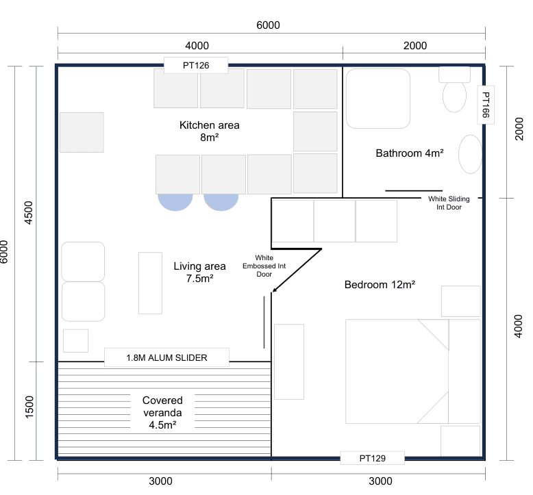 Floor plan — 6 × 6 m 36m² One Bedroom Chalet