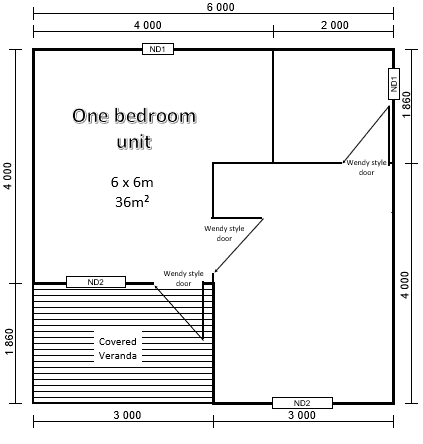 Floor plan — One bedroom unit, 6 x 6m