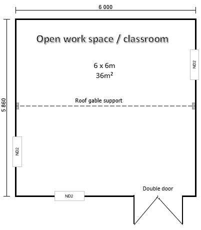 Floor plan — Open work space / classroom, 6 x 6m